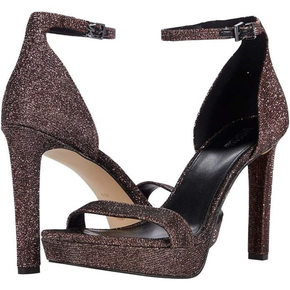 Michael Kors Rosalie Burgundy Glitter Platform Sandal Sparkling Ankle Strap Sz9M